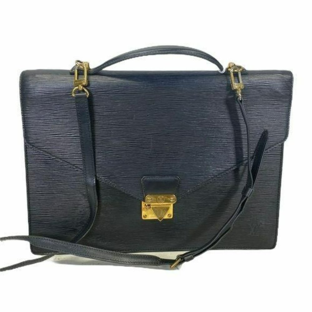 Authentic Louis Vuitton Business Bag Porte Document Black Used LV Handbag Vintag